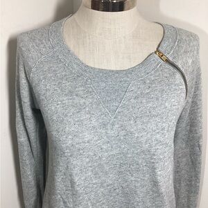 GAP Wms L Gray Sweater with Gold Zipper Detail French Terry Soft